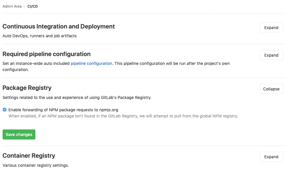 Continuous integration · Settings · Admin area · User · Help · GitLab