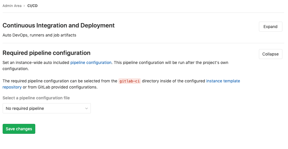 Continuous integration · Settings · Admin area · User · Help · GitLab